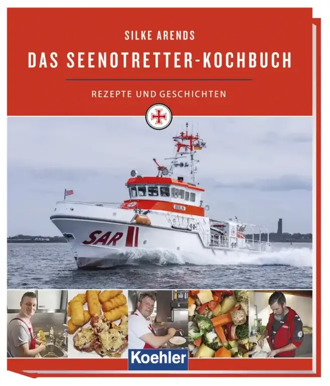 Cover des Seenotretter-Kochbuchs von Silke Arends in der fünften Auflage mit Rezepten und Geschichten der DGzRS.
