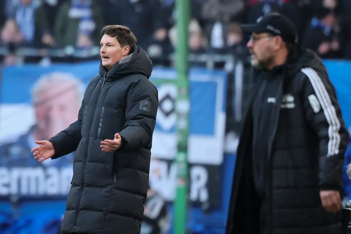 Arbeiteten neun Monate beim HSV zusammen: Trainer Steffen Baumgart (r) und sein einstiger Assistent und Nachfolger Merlin Polzin.