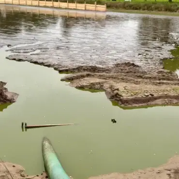 Arbeiten am Teich An De Meere im Ortskern von Nieblum auf Föhr