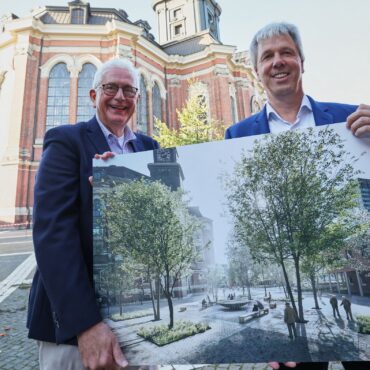 Der Vorplatz des Hamburger Michels soll eine ruhige und grüne  Oase im Großstadtlärm werden.